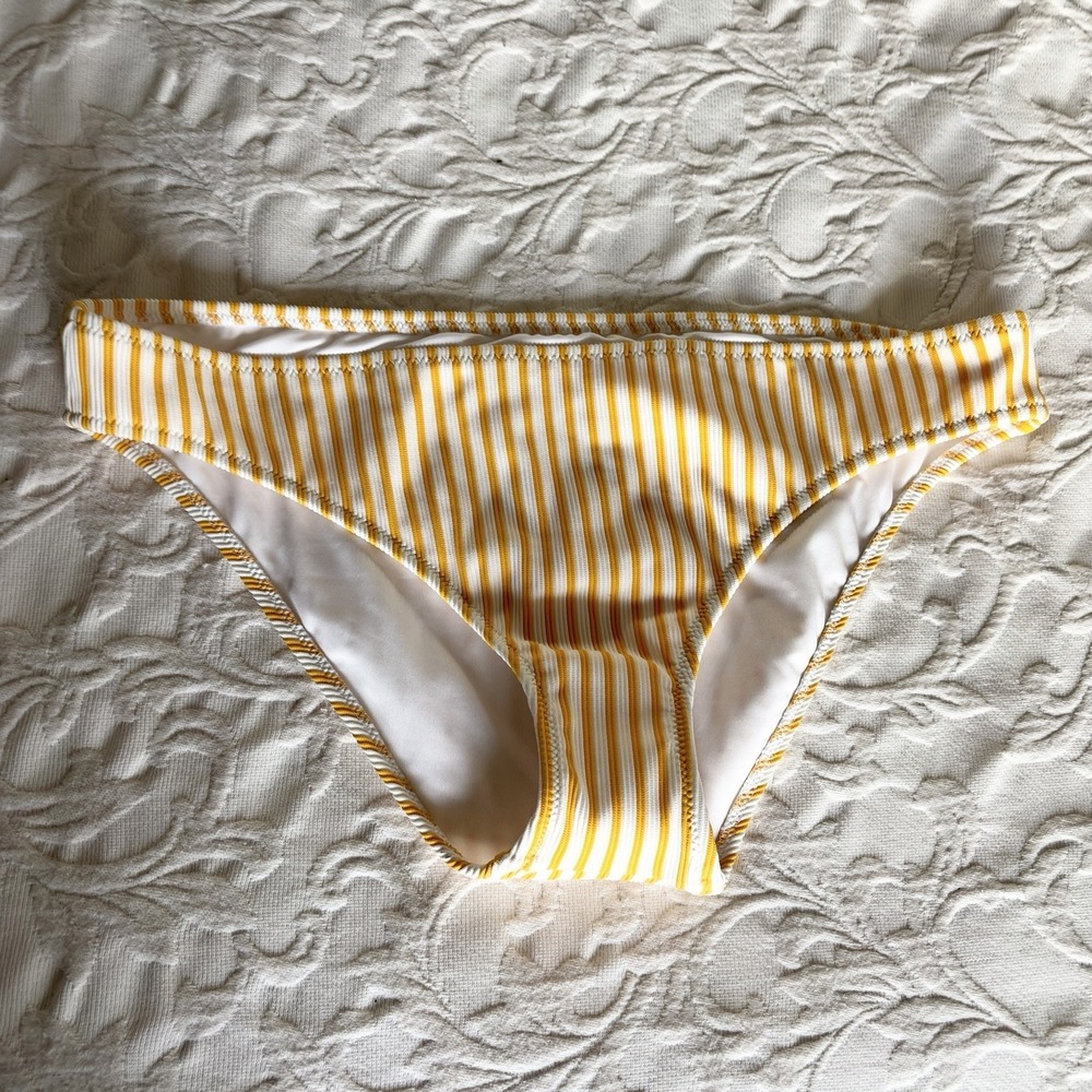 Shade & Shore Womens‎ Medium Coverage Hipster Bikini Bottom Yellow Stripe M New